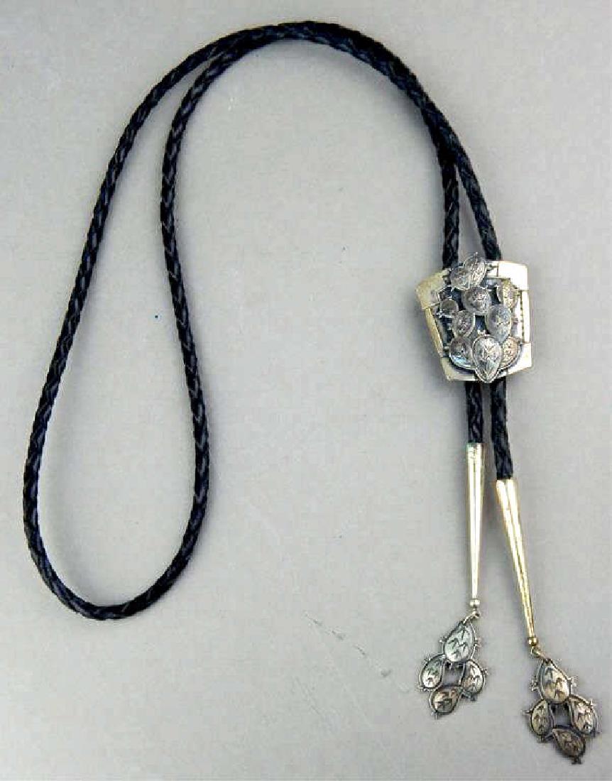 Native American Sterling Cactus Overlay Bolo Tie (1 of 8)