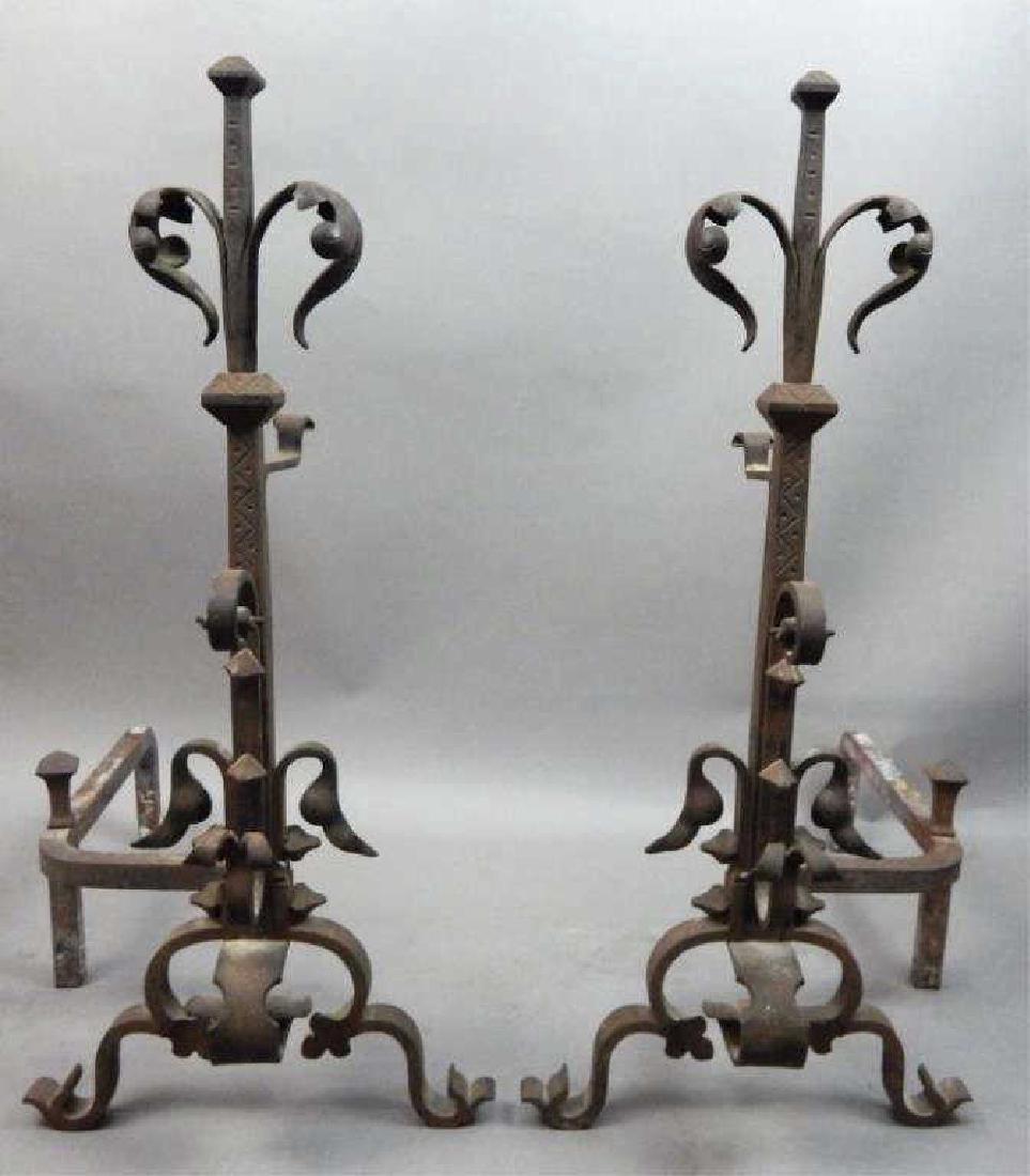 Pair of Old Large Cast Iron Andirons (1 of 3)
