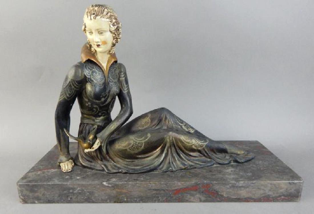 Original Antique Art Deco Seated Lady on Marble: Circa 1925, unsigned. Measures 10 1/2" x 15 3/4" x 6". Estimate $300 - $500. Starting bid $50