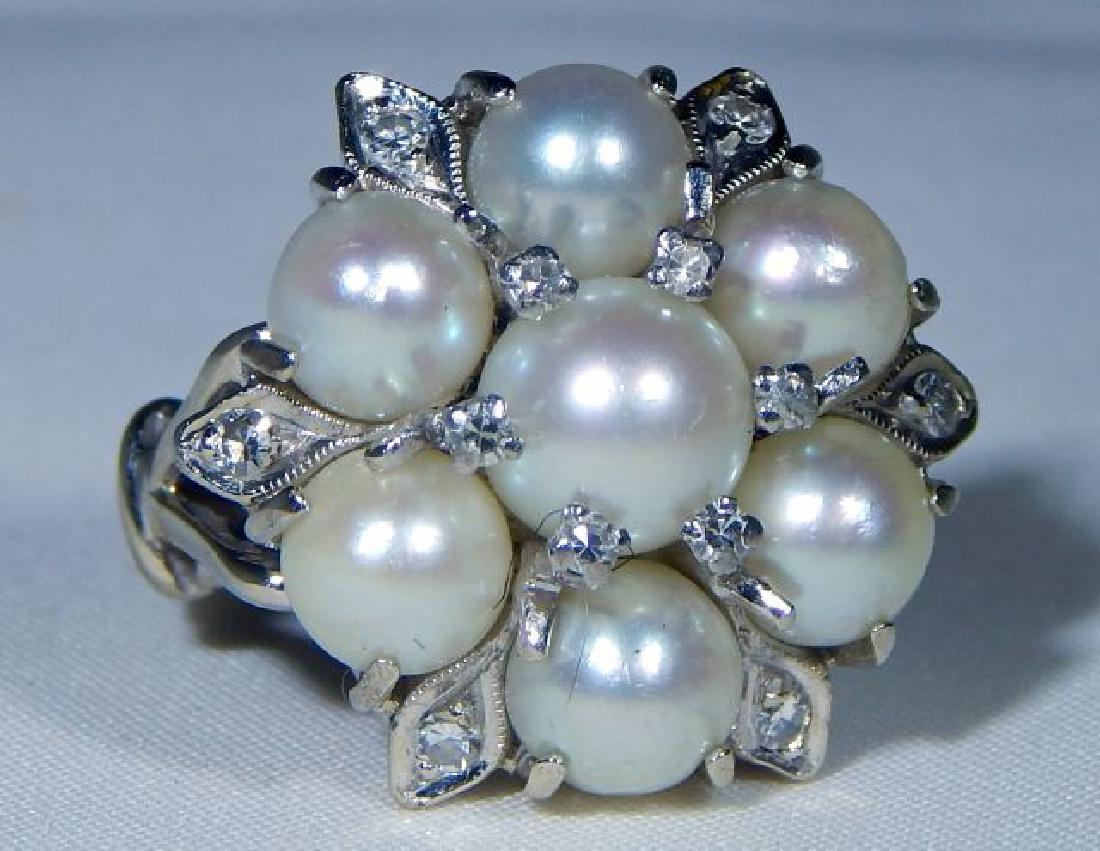 14k White Gold Pearl Cluster and Diamond Ring (1 of 6)