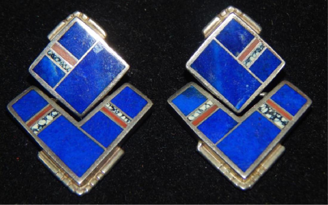 Native American Sterling and Lapis Inlaid Earrings (1 of 3)