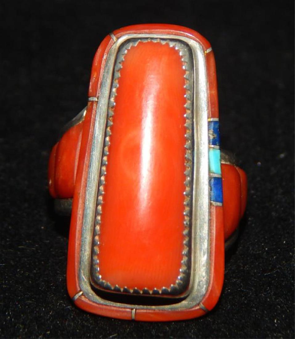 Native American Large Sterling and Coral Ring (1 of 6)