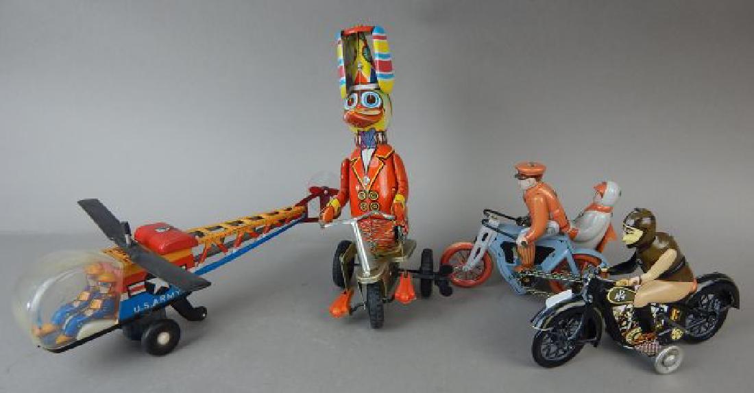 Motorcycle, Helicopter, Duck & Sidecar Tin Toys (1 of 7)
