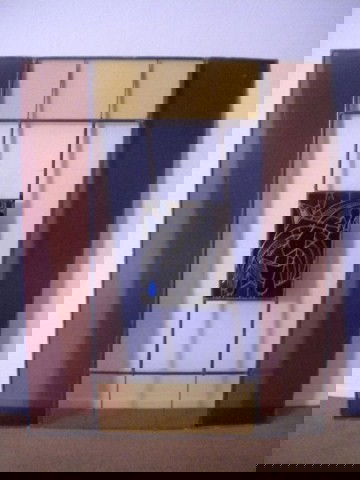 A5-8 STAINED GLASS WINDOW BY SUSAN HERTEL: Well Listed Artist Susan Hertel. From the Scottish Rite Museum on Wilshire Blvd. in Los Angeles. Measures 67" x 54".