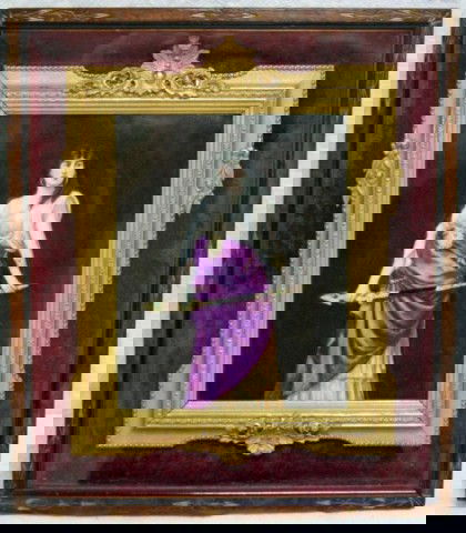 A2-8 KPM HAND PAINTED PORCELAIN PLAQUE SIGNED: By Clara A. Morse. Measures 7 1/2" x 9 1/2".