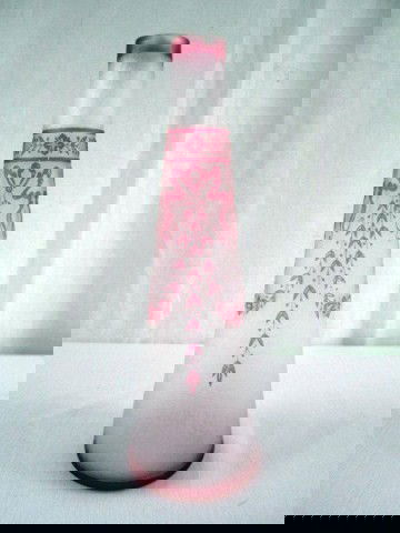 A22-3 CAMEO GLASS ICE CHIP VASE SIGNED: Thomas Webb & Son. Vase has Ornate floral garland motif and measures 8 1/2" tall.