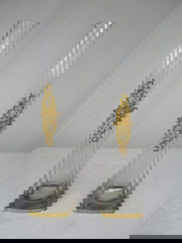 A17-41 PAIR OF MOSER GLASS VASES W/ BRONZE ORMOLU: Measures 16" tal.