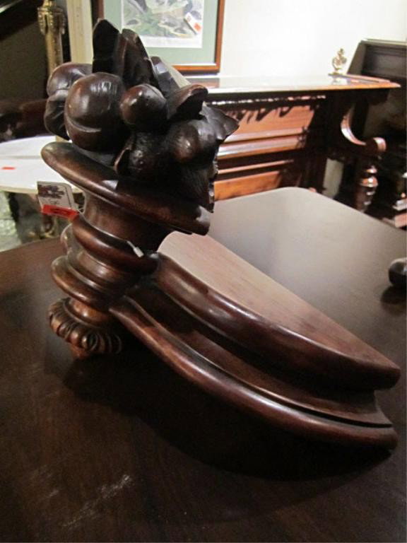 (NV1092) CARVED WALNUT WALL SHELF: Circa 1880 France. In good condition. Measures 10" tall x 15 1/2" wide x 9" diameter.