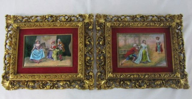 A6-11 PAIR OF KPM FRAMED PLAQUES: Overall good condition with one frame having damage. Measures 13" x 15". Estimate $4,000 - $7,000