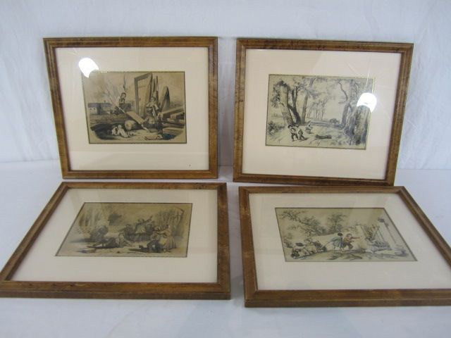C82-1 LOT OF 4 MEZZOTINT PICTURES: Late 1890 belonging to Eda Koch Rous paternal grandmother of Betty Jane Rous and Marcia Rous Tobias. Framed Ted Gibson May 1980. Good condition. Measures 18" x 15 1/2" including frame. Estimate $200 -