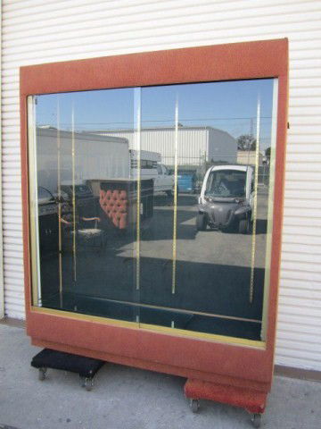 A5-8 MILLARD SHEETS SHOWCASE: Fabric covered. From the Scottish Rite Museum on Wilshire Blvd. in Los Angeles. Overall fair condition with showing some age. Measures 84" tall x 72 1/2" wide x 18" deep. Estimate $200 - $400