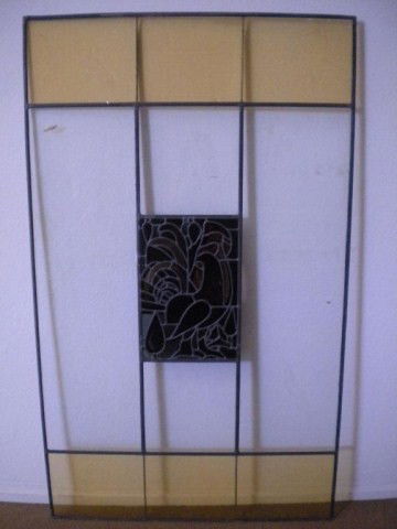 A5-13 STAINED GLASS WINDOW: Commissioned by Millard Sheets and designed by Susan Hertel for the Scottish Rite Museum on Wilshire Blvd. in Los Angeles California. Measures 67" x 40". Estimate $500 - $1,000