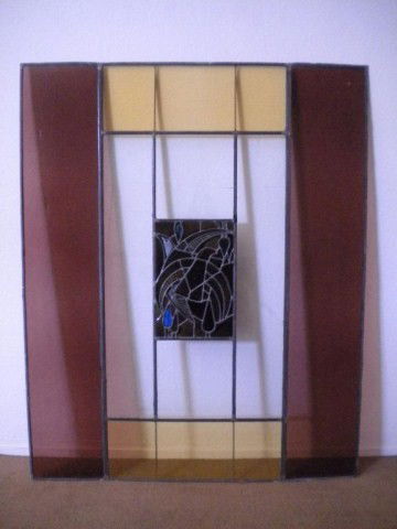 A5-12 STAINED GLASS WINDOW: Commissioned by Millard Sheets and designed by Susan Hertel for the Scottish Rite Museum on Wilshire Blvd. in Los Angeles California. Measures 67" x 54". Estimate $500 - $1,000