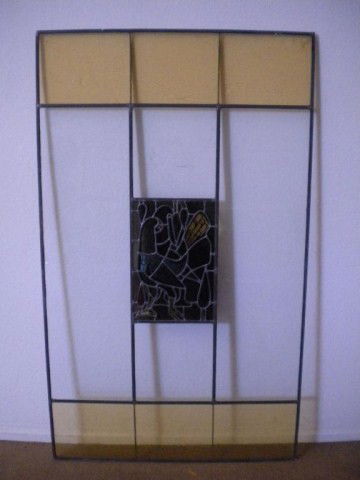 A5-15 STAINED GLASS WINDOW: Commissioned by Millard Sheets and designed by Susan Hertel for the Scottish Rite Museum on Wilshire Blvd. in Los Angeles California. Measures 67" x 40". Estimate $500 - $1,000