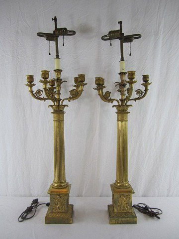 A56-11 PAIR OF EUROPEAN BRONZE DORE CANDELABRAS: Fine quality. Late 19th Century. Measures 39" tall. Estimate $1,500 - $2,500