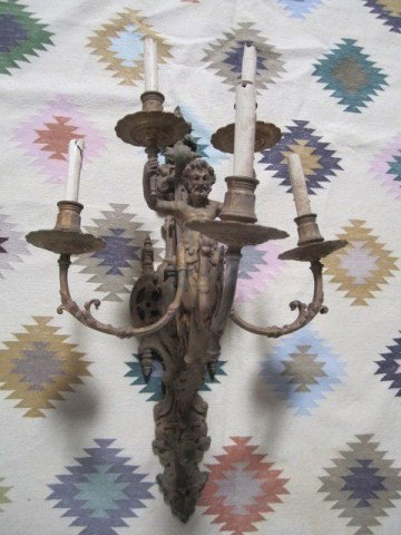 C87-1 GOLD DORE BRONZE 4 LIGHT WALL SCONCE: Good condition. Measures 30" tall. Estimate $200 - $500