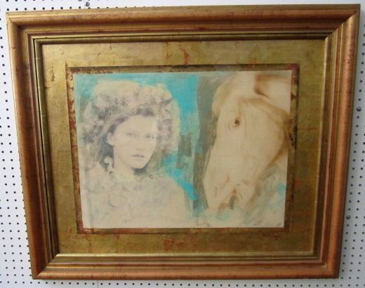 A25-1 MERSAD BERBER ARTIST PROOF SERIGRAPH: Signed. Lady with horse. Original frame with 18K gold foil mat. Mixed media. Measures 37 1/2" x 31" including frame. Estimate $800 - $1,200