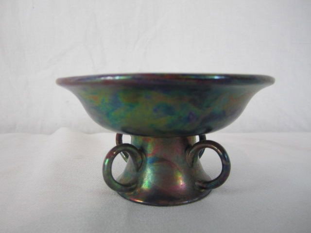 A44-17 ZSOLNAY SIGNED DISH: With hallmarks. Measures 2" tall x 3 3/4" diameter. Estimate $400 - $600