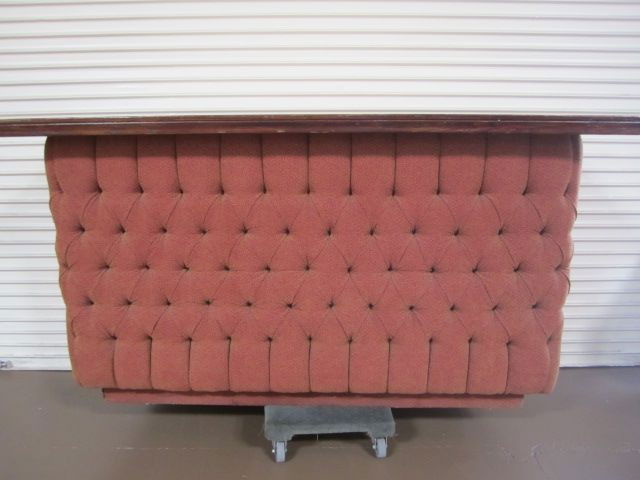 A5-1 MILLARD SHEETS UPHOLSTERED BAR: With marble top. From the Scottish Rite Museum on Wilshire Blvd. in Los Angeles. Measures 46" tall x 85" wide x 30" deep. Estimate $200 - $400