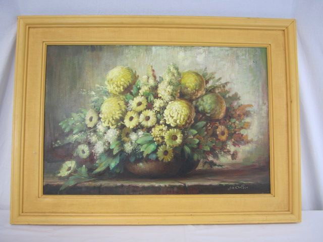 C6-1 STILL LIFE OIL ON CANVAS BY JOHN WILLIAM ORTH: Well listed artist. Measures 22" x 36" canvas only. Estimate $400 - $800