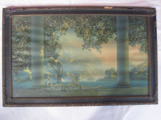 A45-3 MAXFIELD PARRISH "DAYBREAK": Measures 34" x 21" with frame. Estimate $300 - $500