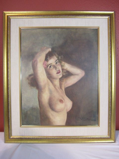 A44-16 PAL FRIED OIL ON CANVAS OF NUDE: Measures 39" x 34 1/2" with frame. Estimate $3,000 - $4,000