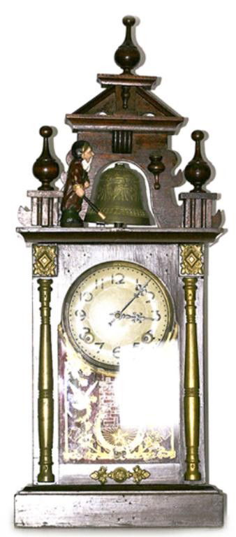 F60-86 MONK CLOCK WITH BELL: This clock comes with a porcelain dial, while the clock strikes, the monk raises his hammer and hits on the brass bell.There is also a hammer inside the bell to create a loud and clear sound. An 8 day