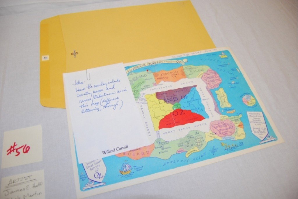 LAND OF OZ MAP THE BAUM BUGLE 1960'S ART LITHO: By James E. Hoff and Dick Martin. Measures 11" x 17".