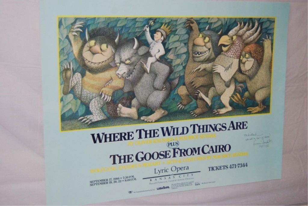 WHERE THE WILD THINGS SIGNED POSTER: Autographed by Maurice Sendak. Measures 18" x 24" for the Minnesota Opera & The St. Paul Chamber Orchestra. The Goose from Cairo