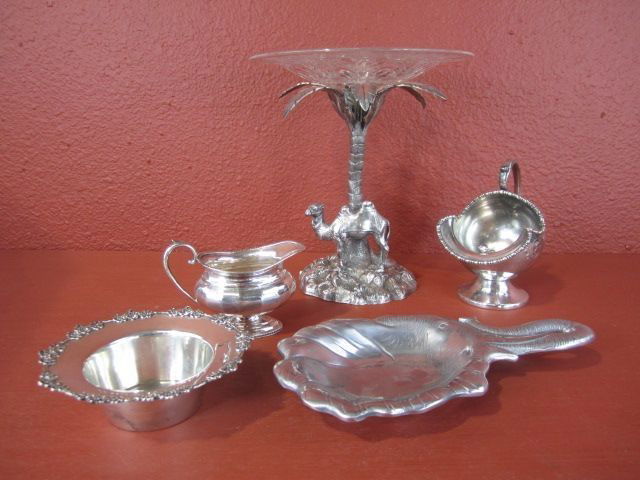 D31-2 LOT OF 6 STERLING & SILVER PLATE ITEMS: Including Sheffield 1875 Victorian Tazza, sterling bowl, and 4 assorted silver plate items. Estimate $100 - $200