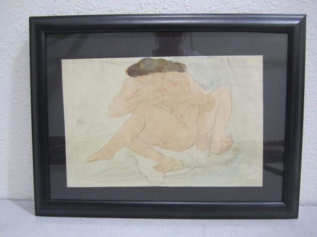 F99-11 AUGUSTE RODIN PENCIL WATERCOLOR ON PAPER: Well listed French artist (1840-1917). Measures 18" x 24" with frame. Estimate $300 - $700