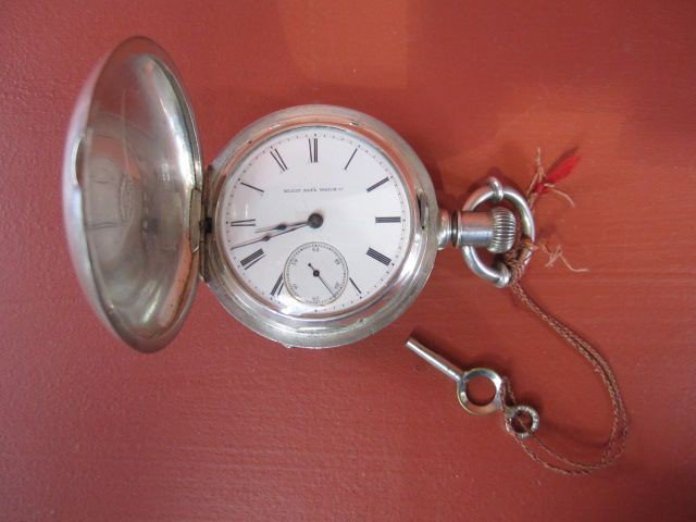 G55-1 ELGIN NATIONAL POCKET WATCH: Circa 1880. Marked on inside "Warranted Coin Silver Trademark" serial numbers U4177. Estimate $100 - $300