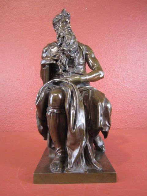 A55-1 FRENCH BRONZE MOSES FIGURE: Signed "F. Barbedienne Fondeur". 19th Century. Measures 16 3/4" tall. Estimate $1,500 - $2,500