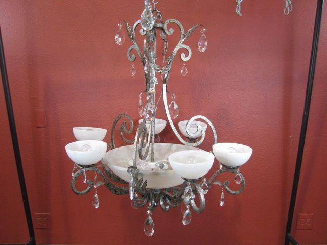 A55-20 ALABASTER CHANDELIER: With crystals. 20th Century. Measures 42" tall x 37 1/2" diameter. Estimate $300 - $700