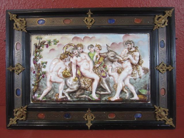 A11-50 CAPODIMONTE FRAMED PLAQUE: 19th Century. Stamped on back. Measures 14 1/2" x 20 1/4" with frame. Estimate $3,500 - $4,500