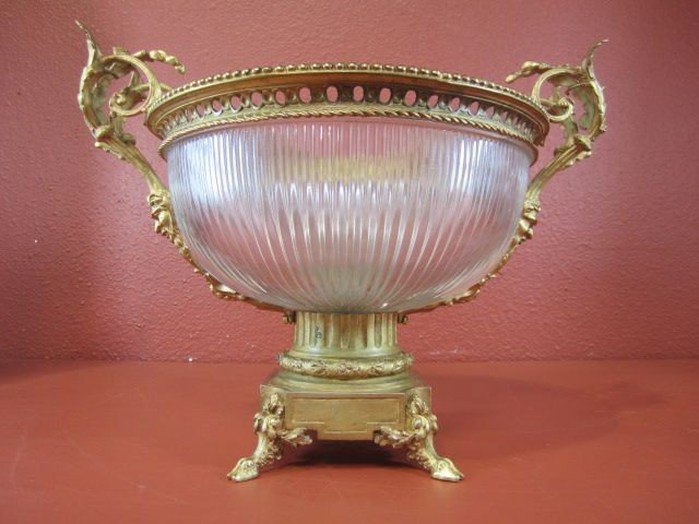 A31-1 BRONZE & 24K DORE GOLD CRYSTAL BOWL: Empire style; measures 18" diameter.