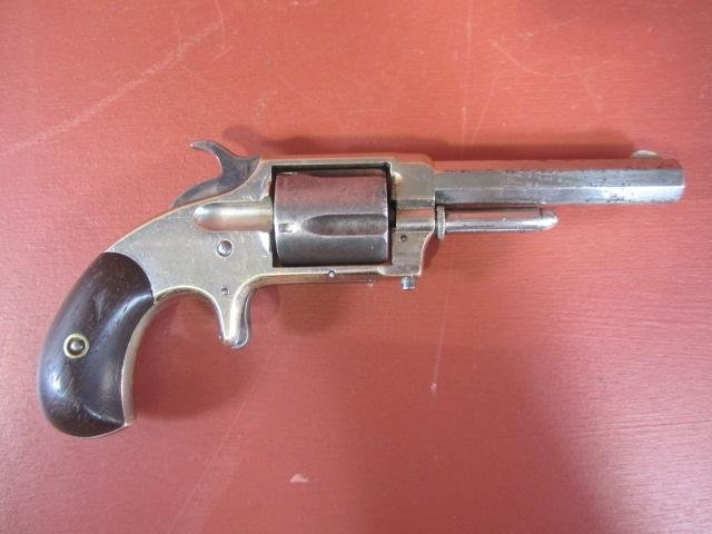 E41-2 WHITNEYVILLE ARMORY .32 CALIBUR REVOLVER: .32 r.f. caliber, 5 shot single action revolver, 3 1/4" barrel, spur trigger, solid frame, birds head grip. Made by Eli Whitney's Factory Whitneyville Armory CT. USA Patent May 28,1871. Stamped