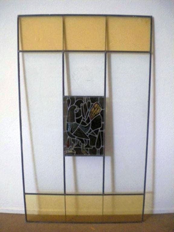 A5-6 SUSAN HERTEL STAINED GLASS WINDOW: Commissioned by Millard Sheets and designed by well listed artist Susan Hertel for the Scottish Rite Museum on Wilshire Blvd. in Los Angeles, California. Measures 67" x 40". Estimate $400 - $900 Start