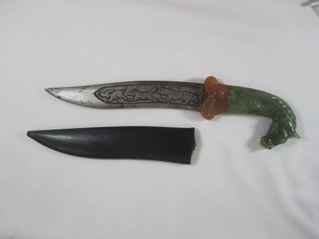 F6-1 MUGHAL CHINESE JADE DAGGER: Measures 15 1/4" long. Estimate $400 - $800 Starting Bid $200