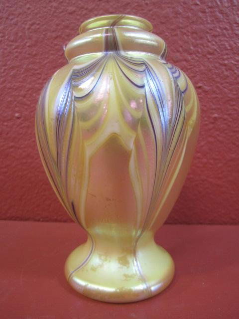 A45-30 SIGNED EARLY ORIENT & FLUME ART GLASS VASE: Measures 7" tall. Estimate $400 - $600 Starting Bid $300