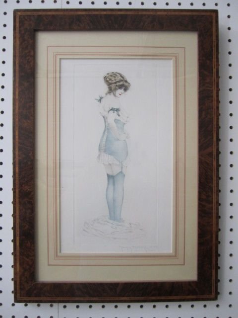 D71-1 ORIG. "BLUE STOCKING" ETCHING BY M MILLIERE: Signed. Measures 22" x 10 1/2" with frame. Estimate $200 - $400 Starting Bid $40