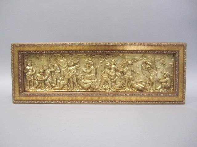A80-20 GILT METAL WALL PLAQUE: Measures 25 3/4" x 9 1/4". Estimate $200 - $300 Starting Bid $200