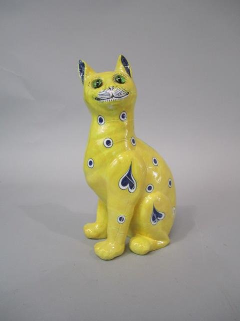 A45-39 SIGNED GALLE FAIENCE CAT: Measures 13 1/2" tall. Estimate $1,500 - $2,500 Starting Bid $1,500