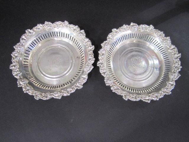 G80-74 PAIR OF AMERCIAN STERLING COASTERS: Signed "Bigelow Kenard & Co. #431.Measures 7' diameter x 5 3/8 Long x 2 1/4 Wide. Estimate $500. - $600. Starting Bid $$500.