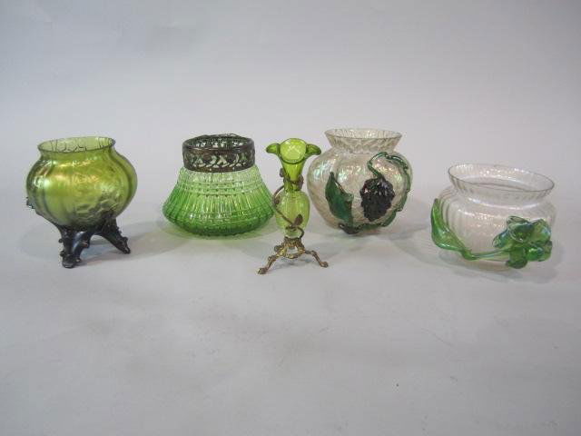 A1-26 FIVE PIECE ART GLASS: Including Four Piece Kralik And One Piece Loetz.. Tallest Measuring 4 3/4". Estimate $100. - $200. Starting Bid $100.