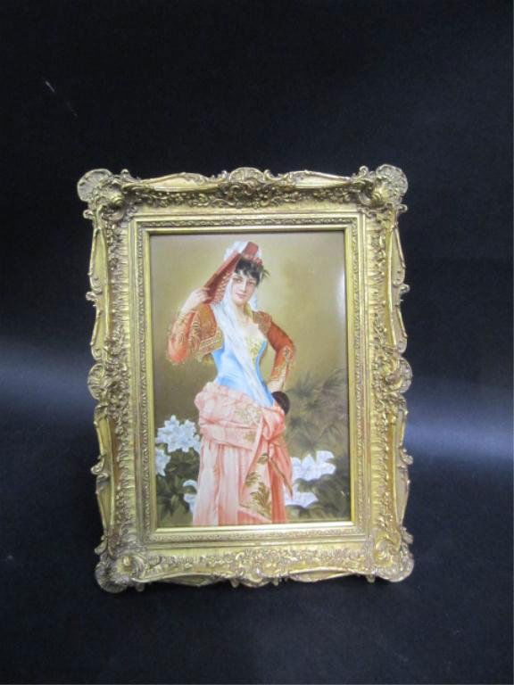 G80-7 KPM PORCELAIN PLAQUE: Hand painted porcelain with original frame. 19th Century. Measures 12 1/2" x 10" with frame. Estimate $4,500 - $5,000 Starting Bid $4,500