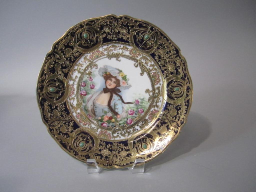 NY15 ROYAL VIENNA STYLE JEWELED PORTRAIT PLATE: With Nippon Hallmark. Measures 10 1/4" diameter. Estimate $700 - $900 Starting Bid $300