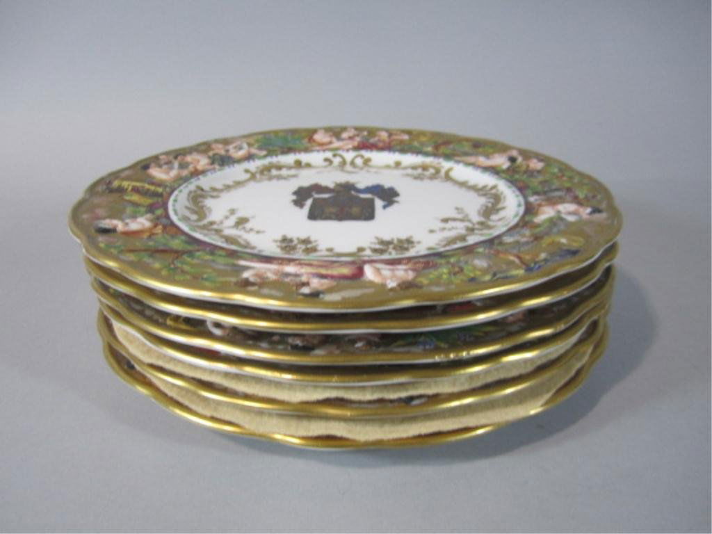 H80-81 6PC. CAPODIMONTE ARMORIAL DINNER PLATES: Measures 10 3/4" diameter. Estimate $1,000 - $1,500 Starting Bid $500