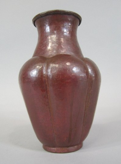 A44-47 DIRK VAN ERP HAND HAMMERED COPPER VASE: Marked Dirk Van Erp. Measures 7 1/2" tall. Estimate $800 - $1,500 Starting Bid $300
