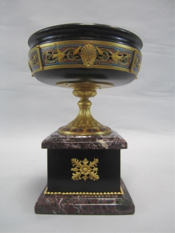 G90-62 CHAMPLEVE ENAMEL CENTER PIECE: Signed F. Barbendierre. 19th century. Measures 11 1/4" tall. Estimate $1,000 - $2,000 Starting Bid $500